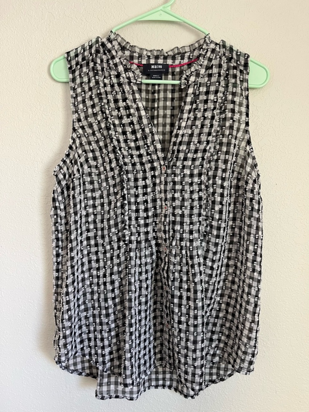 Anthropologie Maeve Black & White Gingham Ruffle-Trim Sleeveless Camisole. Small